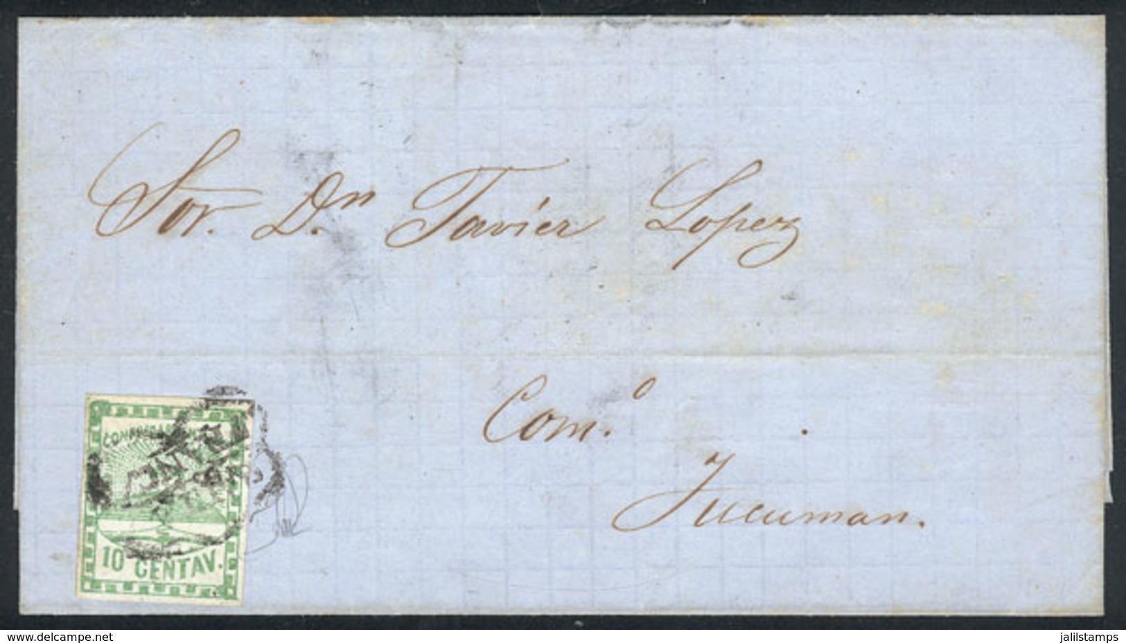 ARGENTINA: "GJ.2, 10c. Green, Very Attractive Example Of Wide Margins Franking A Folded Cover Sent To Tucumán, With Wrea - Andere & Zonder Classificatie