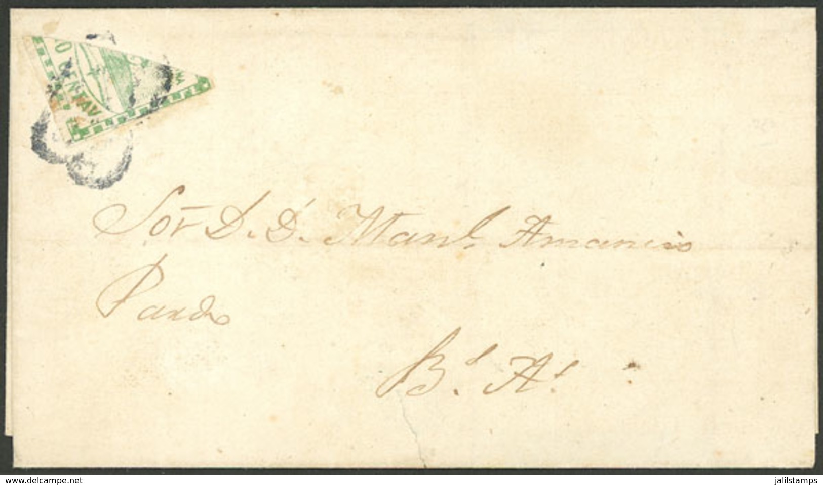 ARGENTINA: GJ.2BID, 10c. Bisect Used As 5c. Franking A Folded Cover To Buenos Aires, With Wreathed SALTA-FRANCA Cancel,  - Otros & Sin Clasificación