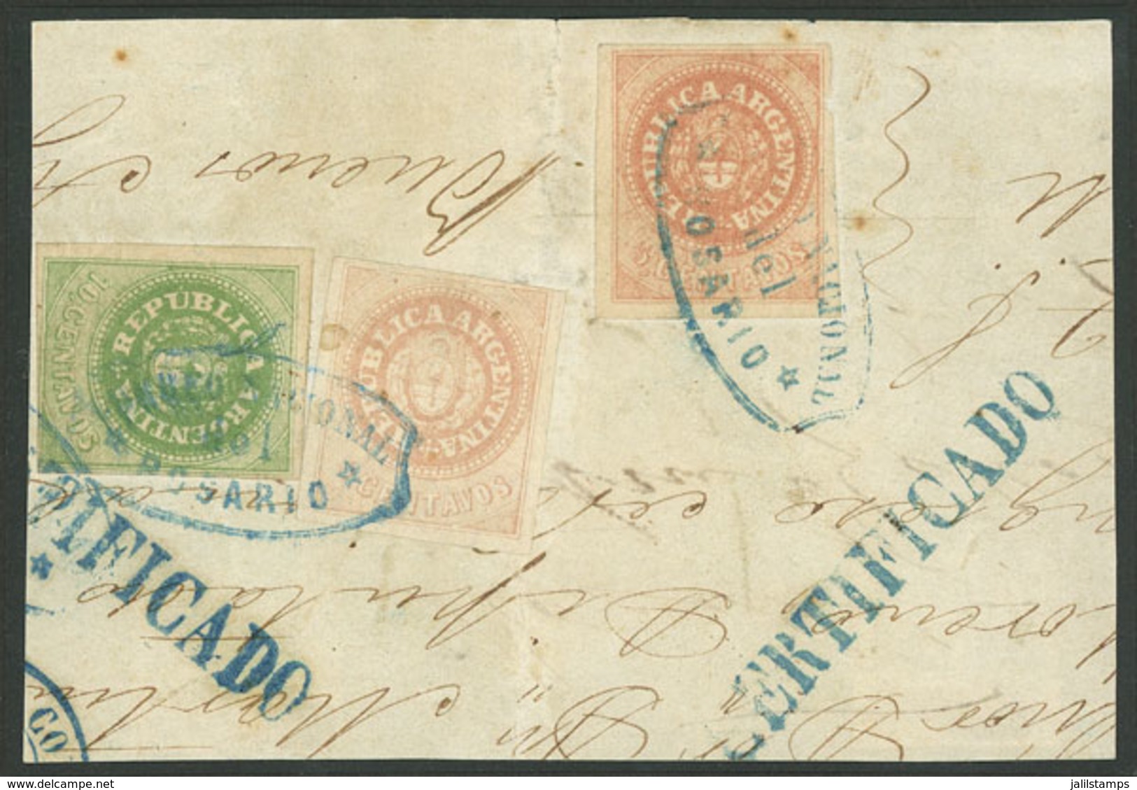 ARGENTINA: GJ.8 + 7A, Fragment Of A Registered Cover Sent From Rosario To Buenos Aires, Franked By GJ.8 (10c. With Accen - Cartas & Documentos