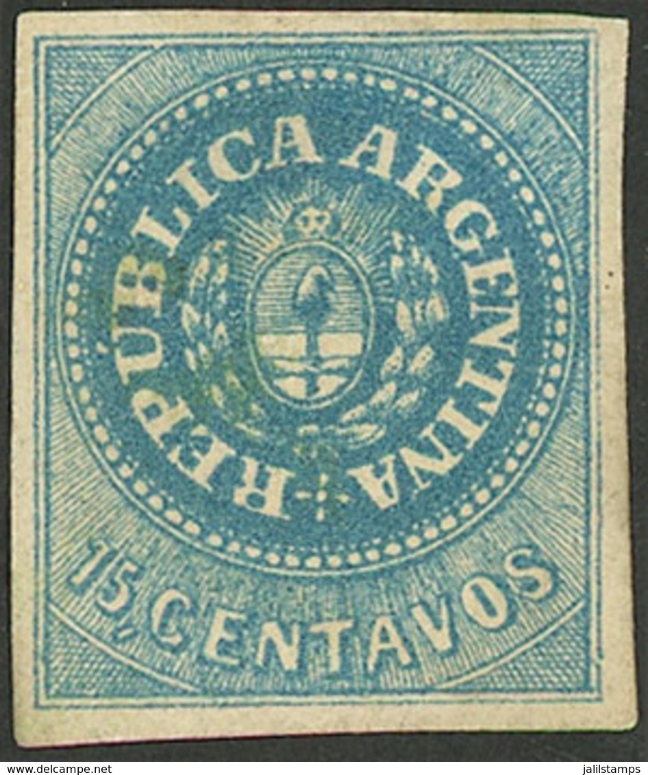 ARGENTINA: GJ.9, 15c. Greenish Blue, Mint, Very Nice Example! - Brieven En Documenten