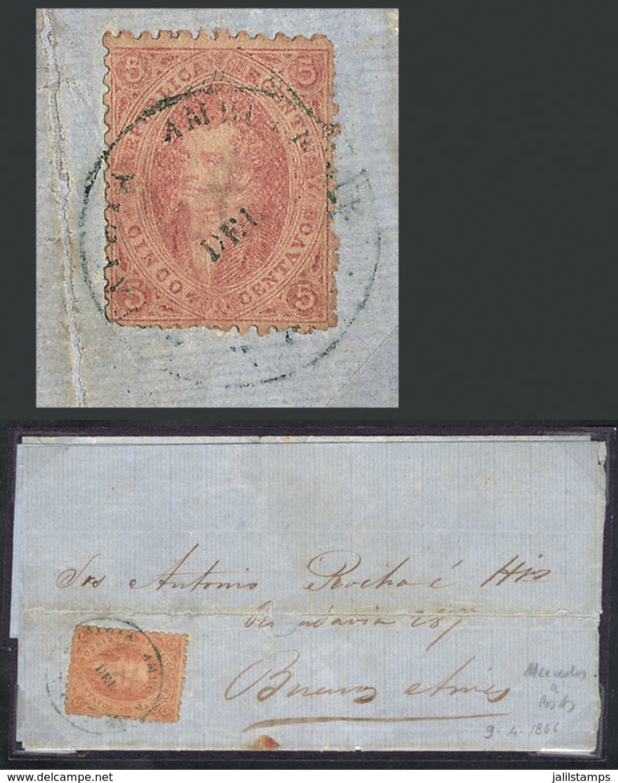 ARGENTINA: "GJ.20, 3rd Printing, Franking An Entire Letter Sent From Mercedes To Buenos Aires On 9/AP/1866, Cancelled Wi - Altri & Non Classificati