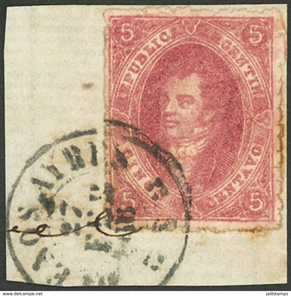 ARGENTINA: GJ.25, 4th Printing, On Fragment With Almost Complete Cancel Of Buenos Aires, VF Quality! - Andere & Zonder Classificatie