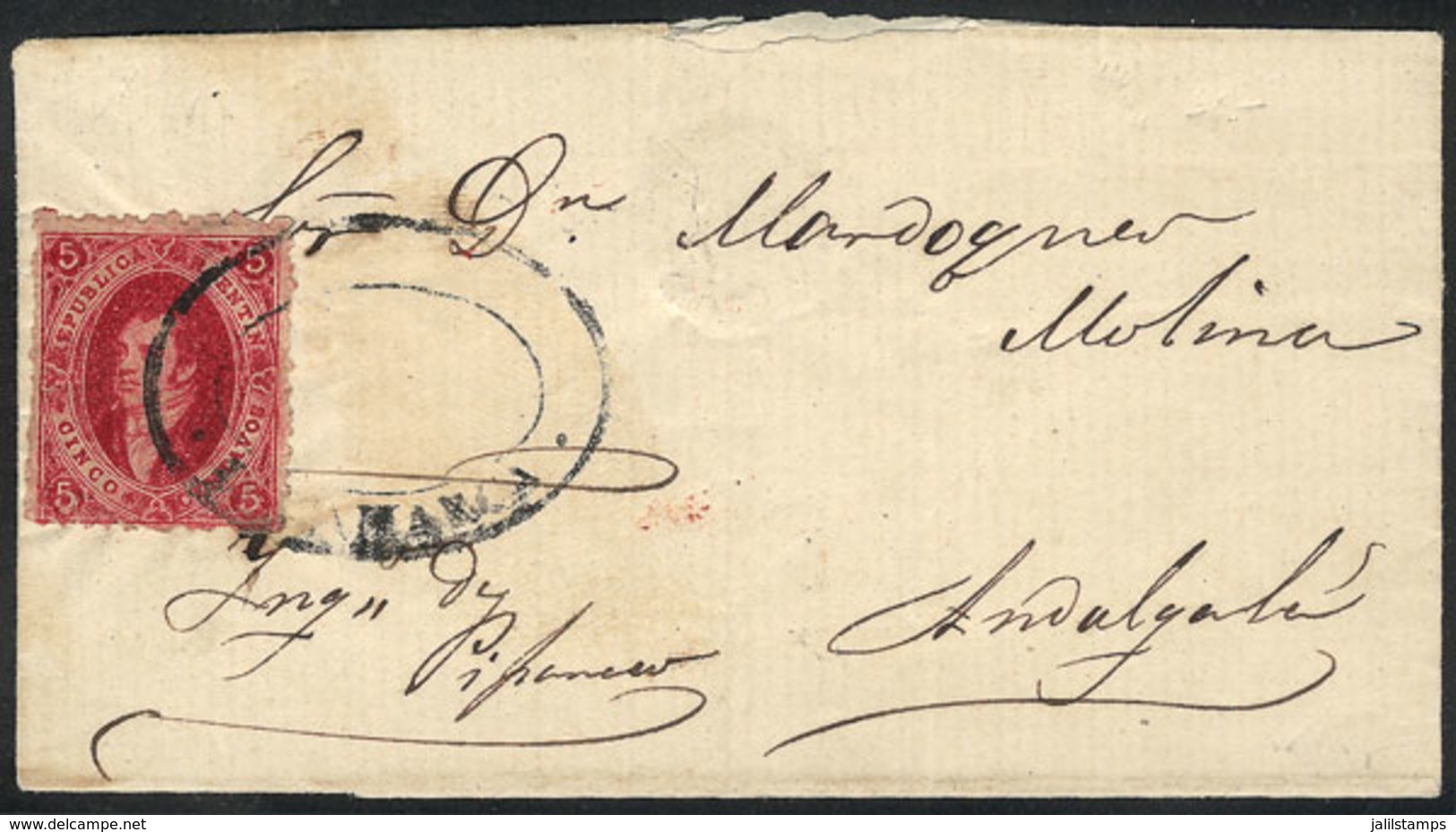 ARGENTINA: GJ.26A, 5th Printing, Cerise-carmine, Lightly Parchment-like Paper, Fantastic Example Franking A Folded Cover - Andere & Zonder Classificatie