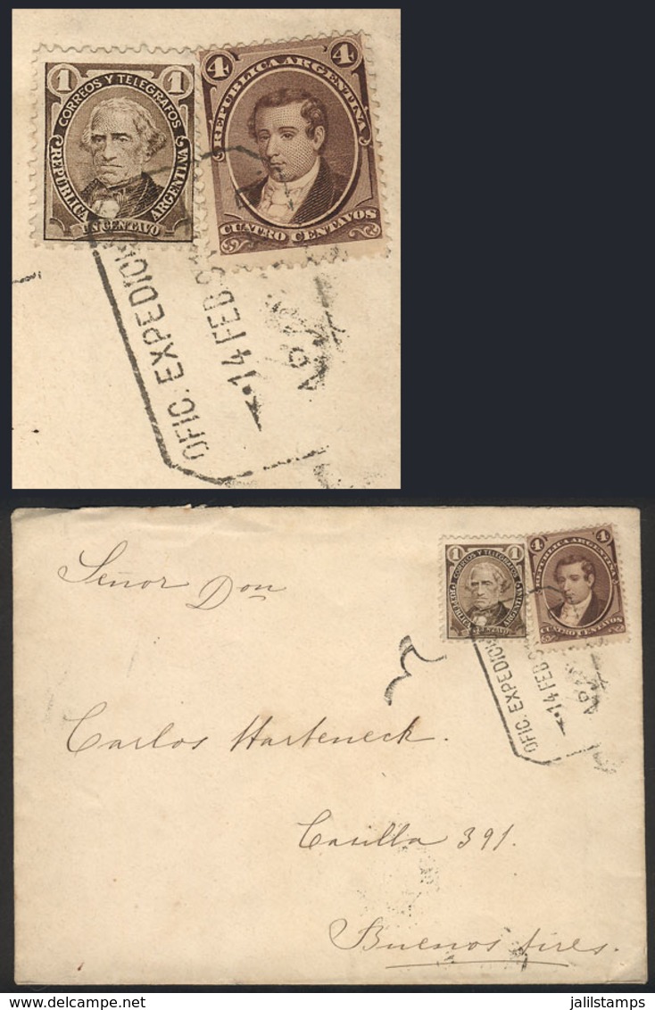 ARGENTINA: GJ.36 + 98A, Rare Combination Of Moreno 4c. + 1c. Velez Sársfield Of The Sudamericana Issue To Pay The 5c. Po - Used Stamps