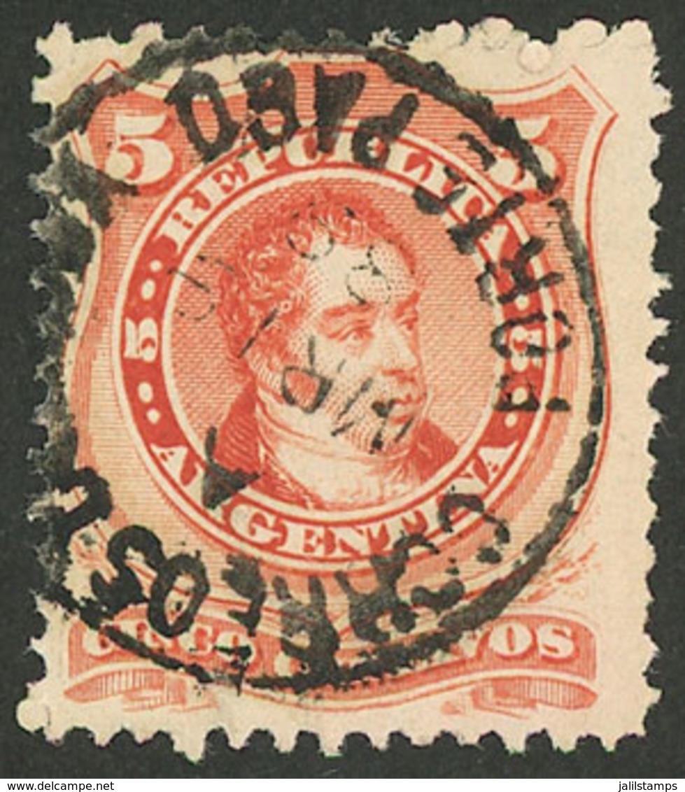 ARGENTINA: "GJ.38, With Interesting Double Circle "CORREOS - CORDOBA - PORTE PAGO" Datestamp Almost Complete, Excellent! - Used Stamps