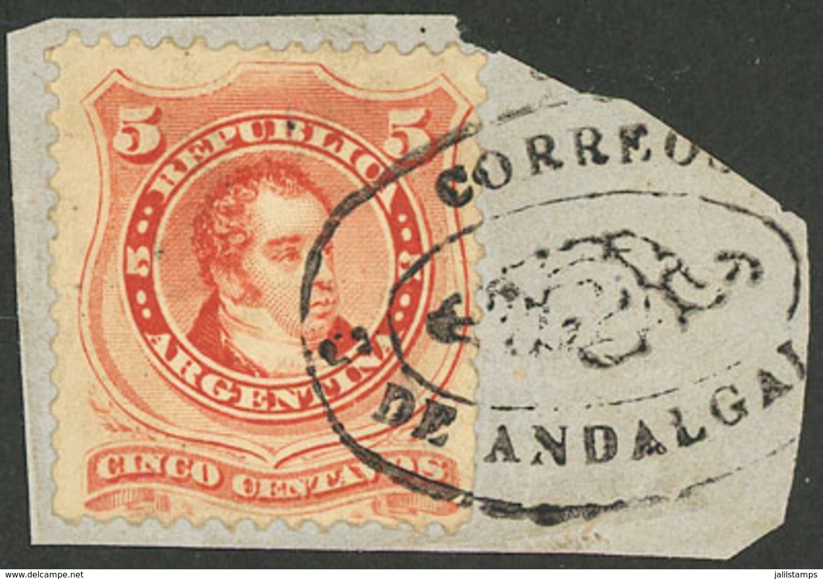 ARGENTINA: GJ.38, On Fragment With Spectacular Rococo Cancel Of ANDALGALA, Excellent And Rare, Low Start! - Usados