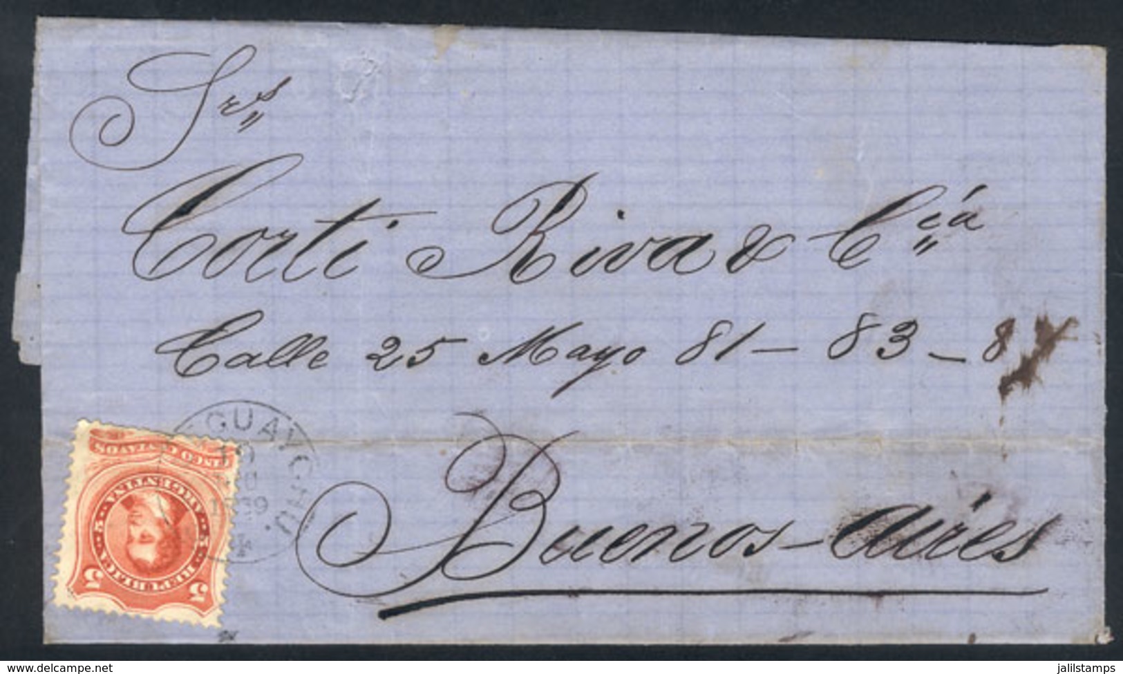 ARGENTINA: GJ.38, On Folded Cover With GUALEGUAYCHU Cancel With Maltese Cross Of 19/DE/1869, VF Quality! - Gebruikt