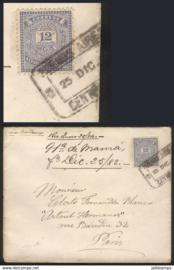 ARGENTINA: GJ.63, 1882 12c. Ultramarine, Perf 12½, Franking A Cover Sent From Buenos Aires To Paris On 25/DE/1885, VF Qu - Usados