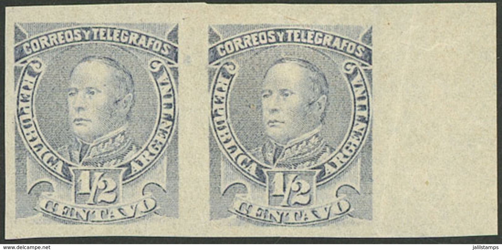 ARGENTINA: GJ.97AP, 1889 ½c. Urquiza, IMPERFORATE PAIR, Excellent! - Usados