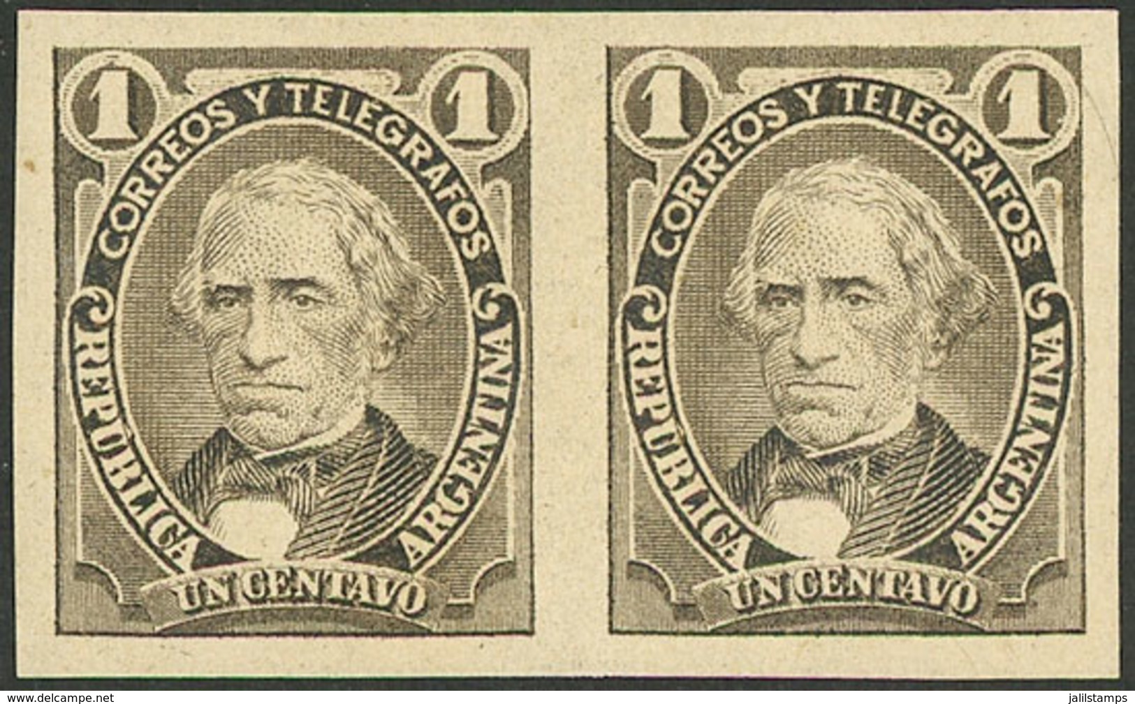 ARGENTINA: GJ.98P, 1889 1c. Velez Sarsfield, IMPERFORATE PAIR, Excellent! - Gebruikt