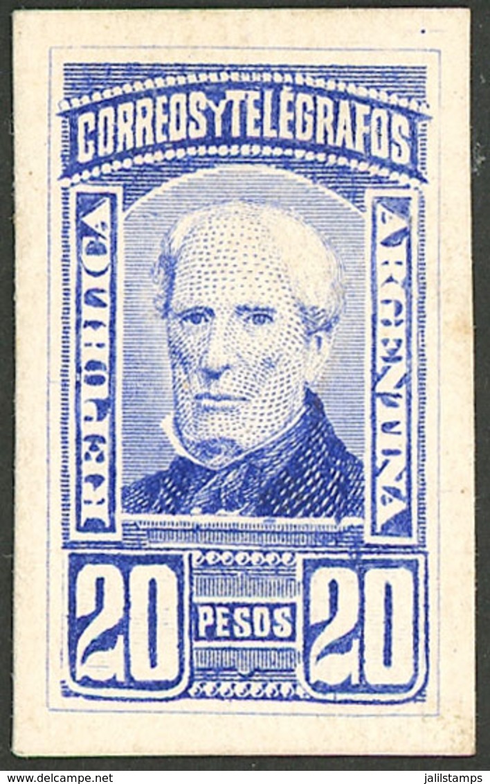 ARGENTINA: GJ.118, 1889 20P. Brown, PROOF In Ultramarine, Printed On Card, VF Quality! - Used Stamps
