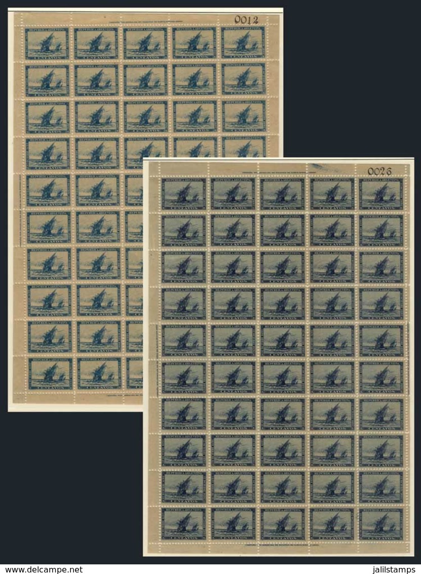 ARGENTINA: GJ.135/6, 1892 Discovery Of America 400 Years, Ships, Set Of 2 Values In COMPLETE SHEETS Of 50, Mint Never Hi - Gebruikt