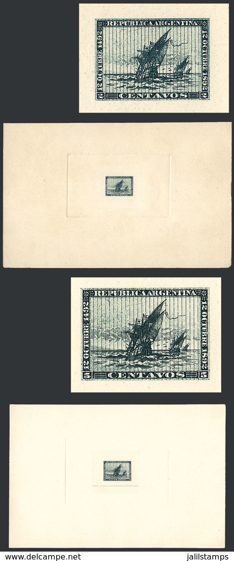 ARGENTINA: GJ.135/6, 1892 Discovery Of America, Set Of 2 Values, Die ESSAYS (unadopted Design, With Vertical Lines), Dar - Usados