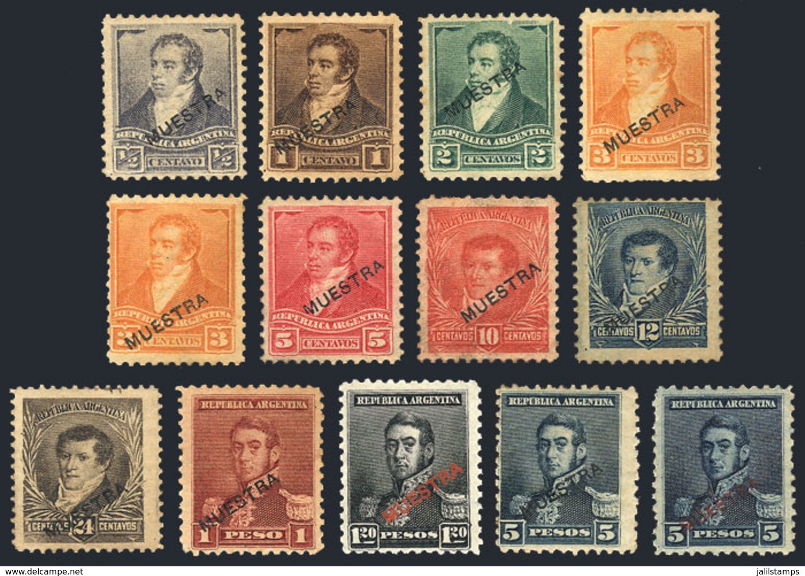 ARGENTINA: GJ.137 + Other Values, Lot Of 13 Examples With MUESTRA Overprint (11 Black, 2 Red), Fine To VF General Qualit - Usados