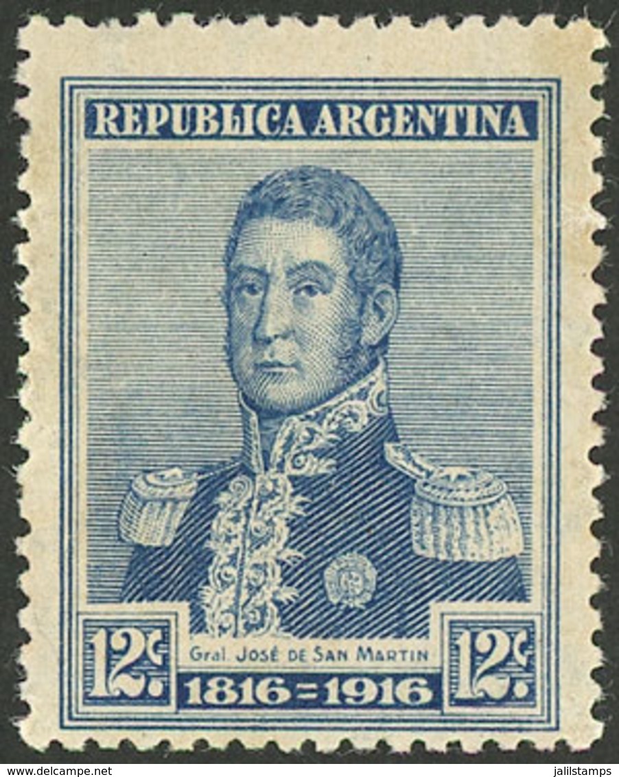 ARGENTINA: GJ.405, 1916 12c. Centenary Of Independence With VERTICAL Honeycomb Wmk, Mint Lightly Hinged, Very Fine Quali - Usados