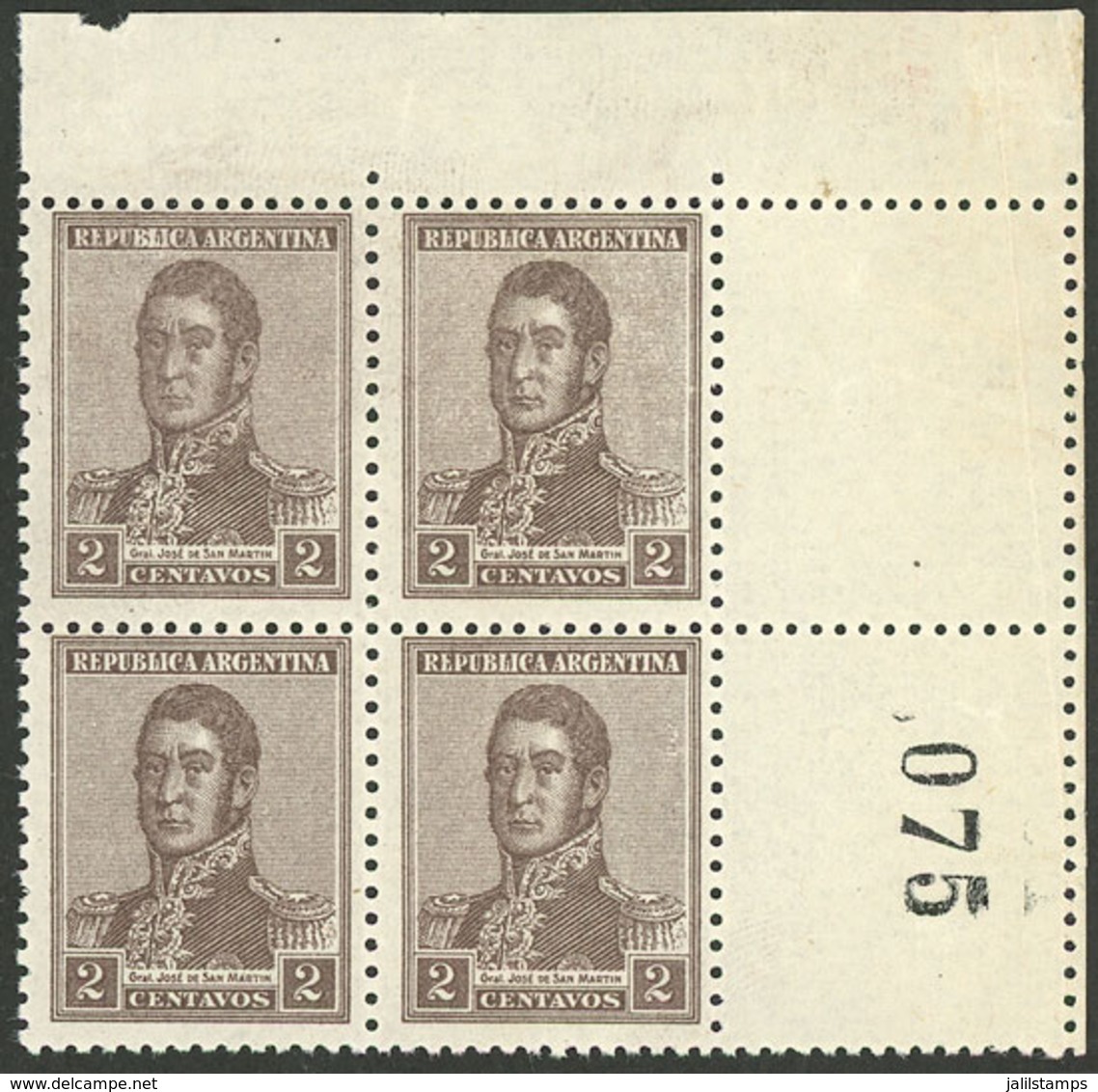 ARGENTINA: GJ.459CD, Block Of 4 With Labels At Right, Light Crease In The Right Border Else Excellent, Very Nice! - Usados