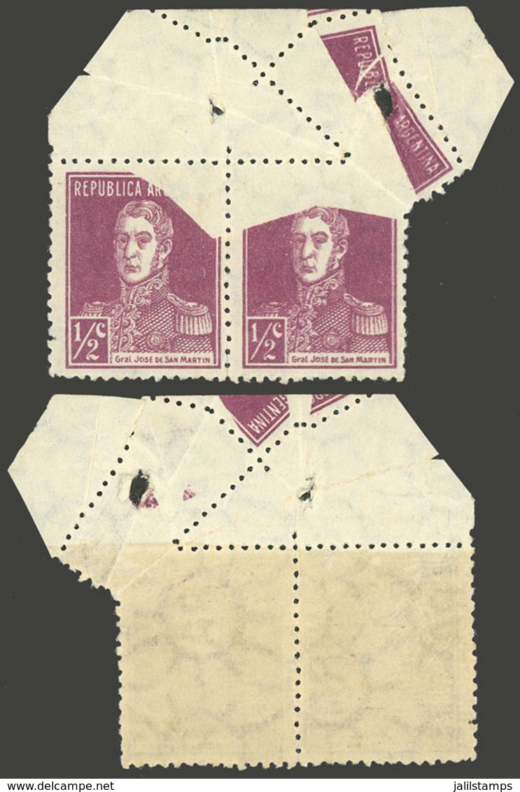 ARGENTINA: GJ.594, Pair With Dramatic Perforation Variety, Due To Multiple Foldovers, VF Quality, Rare! - Usati