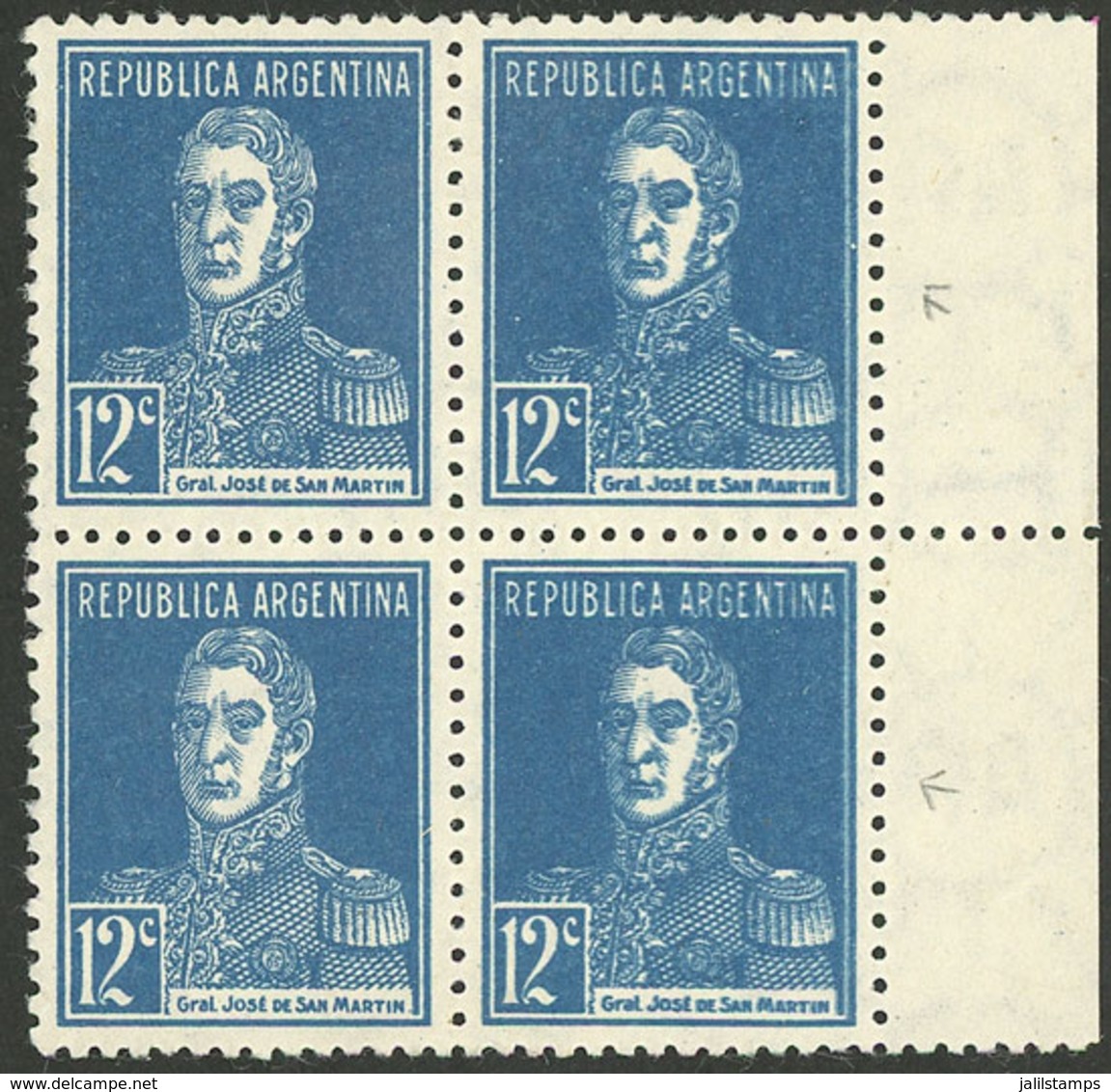 ARGENTINA: GJ.601a, Block Of 4, The Right Stamps With DOUBLE IMPRESSION Variety, VF Quality! - Usados