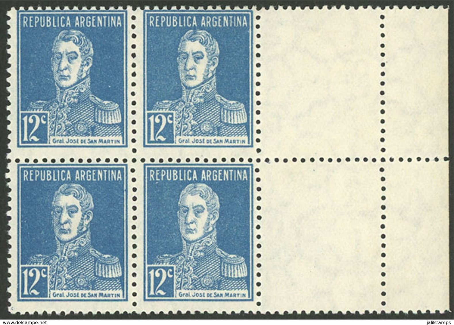 ARGENTINA: GJ.601CD, Block Of 4 WITH LABELS AT RIGHT, Mint And Of Excellent Quality (the Bottom Stamps Are MNH), Rare! - Usados