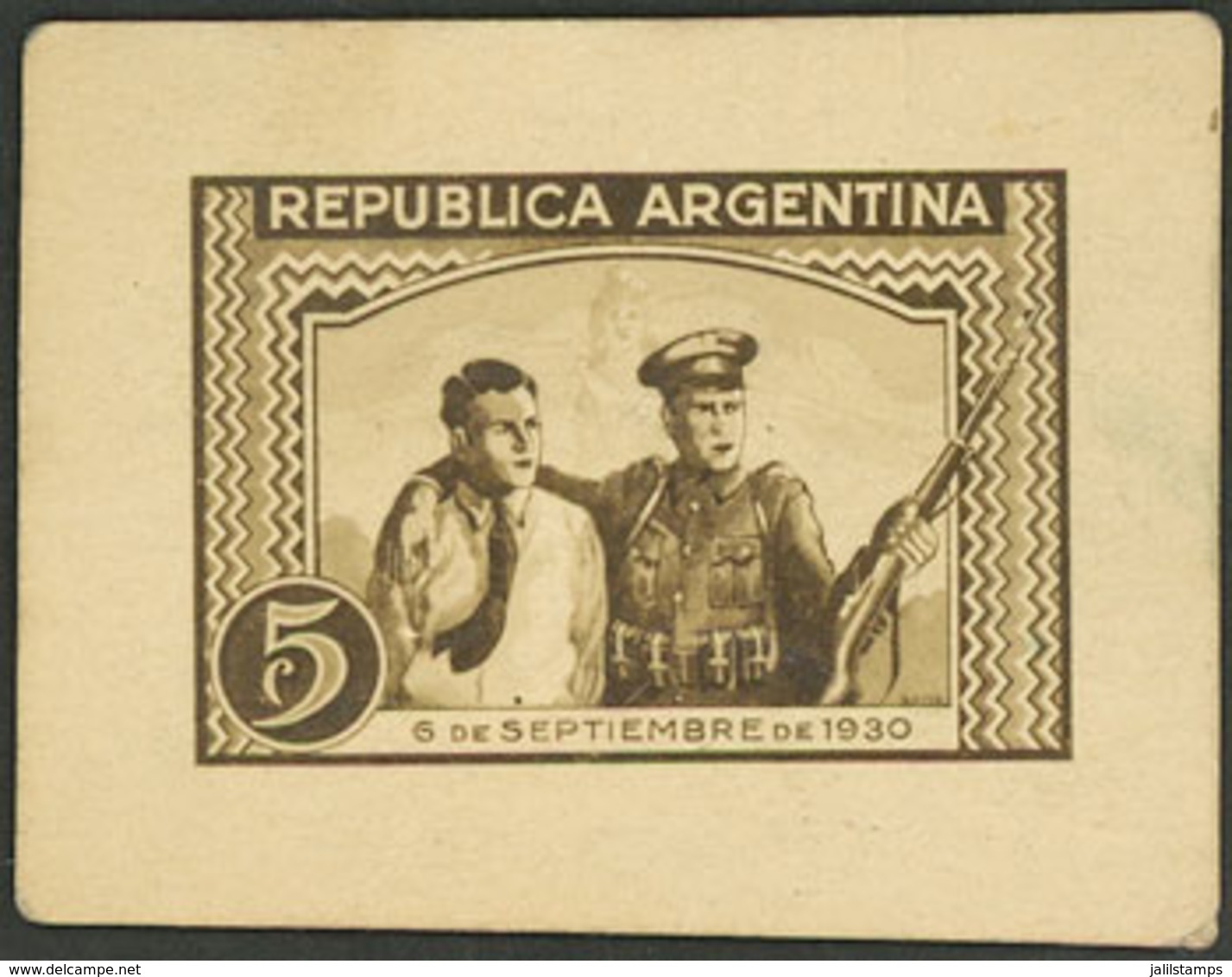 ARGENTINA: "Photographic Proof Of An Unadopted Design Of 5c. Value Of The "1930 Revolution" Issue, Showing A Soldier And - Usados