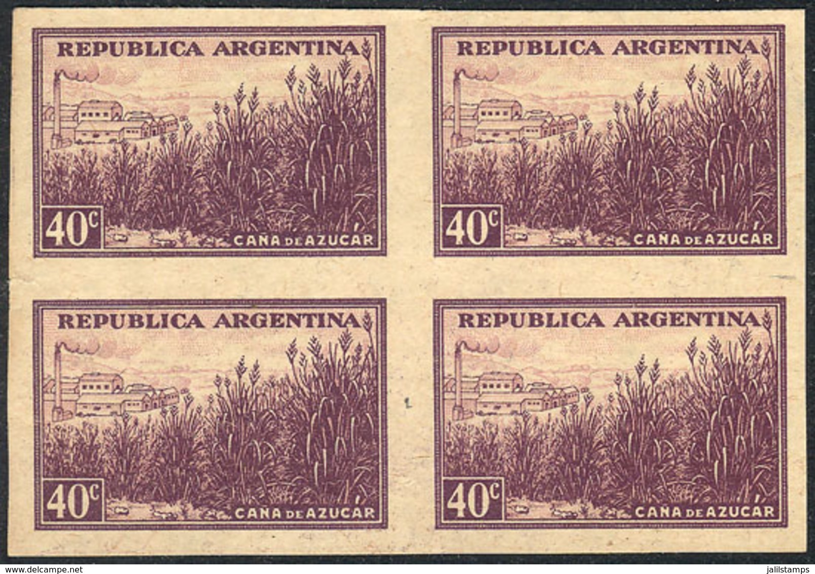 ARGENTINA: GJ.758, 1935/52 40c. Sugar Cane, PROOF In The Adopted Color, Printed On Special Paper For Specimens, Excellen - Gebruikt