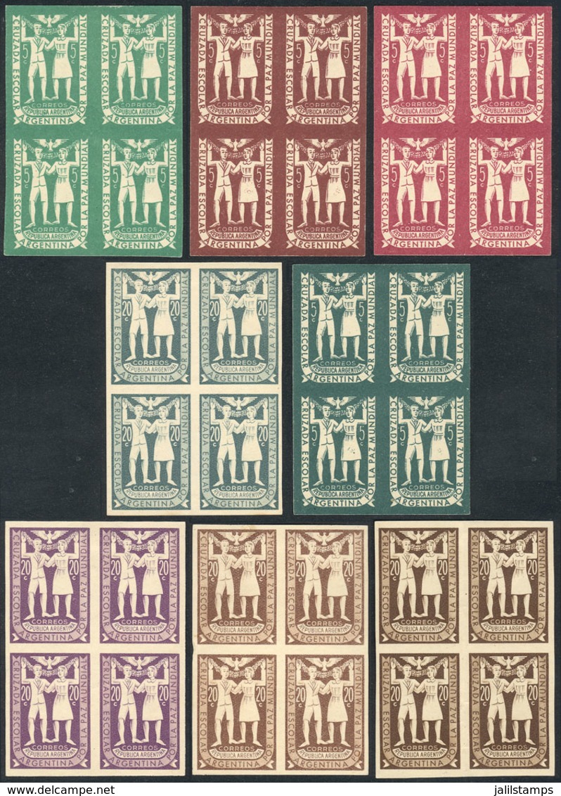 ARGENTINA: GJ.953/4 1947 School Crusade For World Peace, The Set Of 2 Values, PROOFS Printed On Opaque Paper, Blocks Of  - Usados