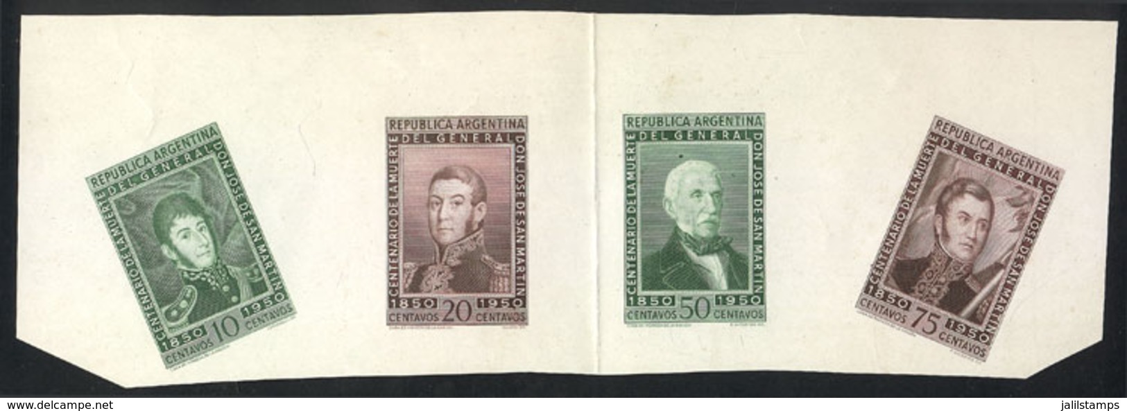 ARGENTINA: GJ.976 + 977 + 979 + 980, 1950 San Martín, MULTIPLE DIE PROOF Of The Engraved Values, Unadopted Colors, Print - Usados