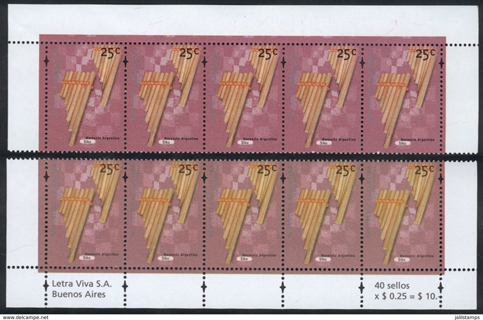 ARGENTINA: GJ.3090c, 2 Strips Of 5, DIFFERENT COLORS, Excellent Quality! - Usados