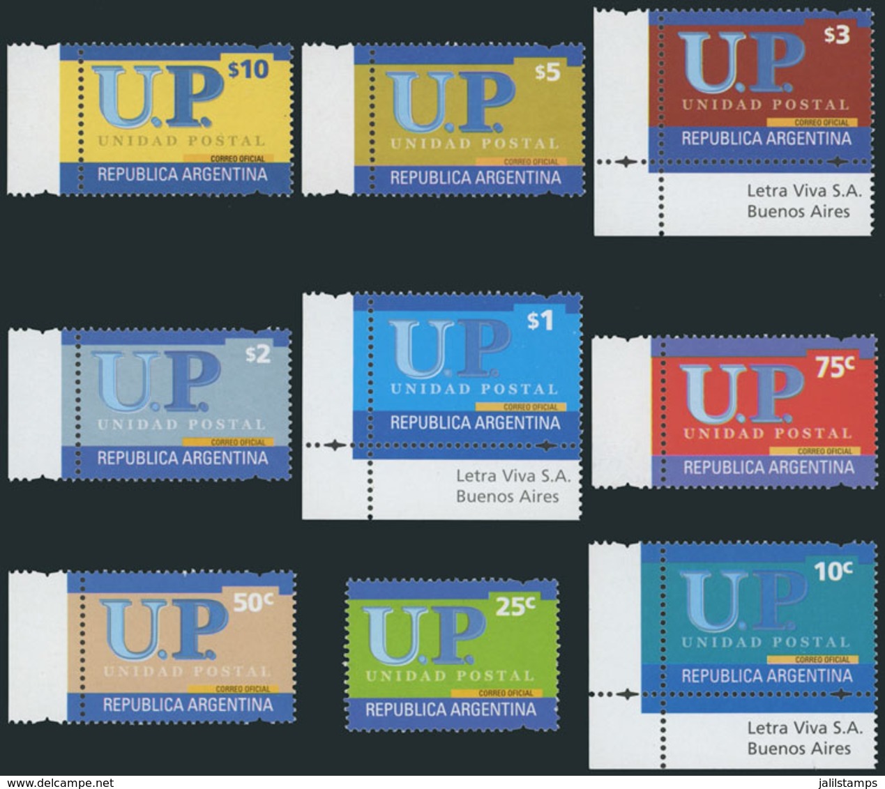 ARGENTINA: GJ.3178/3186, 2002/8 UP Stamps, Complete Set Of 9 Values With Matte Gum, VF - Usados