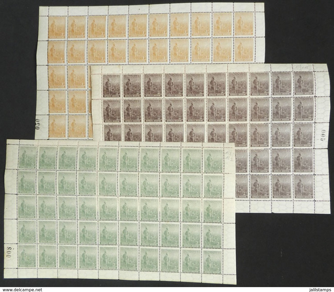 ARGENTINA: GJ.384/386, 1915 Plowman 1c, 2c And 3c. Printed On Italian Paper With Horizontal Honeycomb Wmk And Perf 13½x1 - Usados