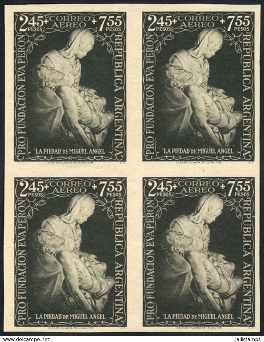 ARGENTINA: GJ.1002, 1951 Eva Perón Foundation (La Pieta, Michelangelo), PROOF In The Adopted Color, Imperforate Block Of - Andere & Zonder Classificatie