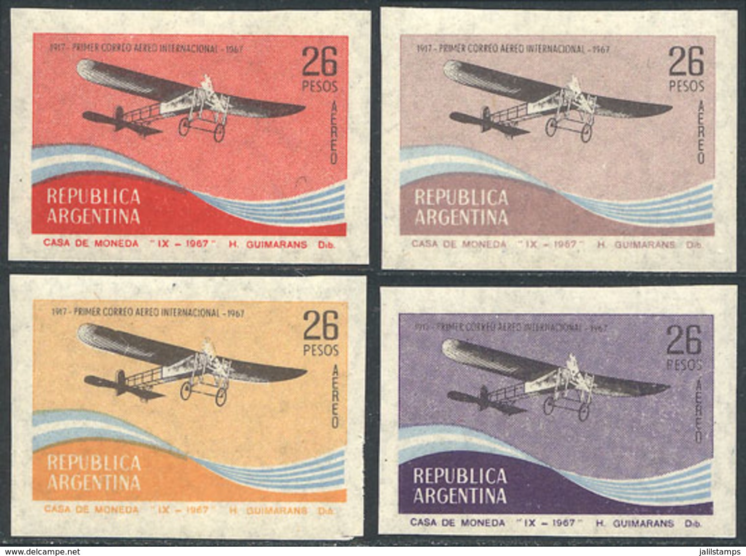 ARGENTINA: GJ.1418, 1967 First Airmail (airplane), PROOFS Printed On The Paper Used For The Issue (with Gum And Watermar - Other & Unclassified