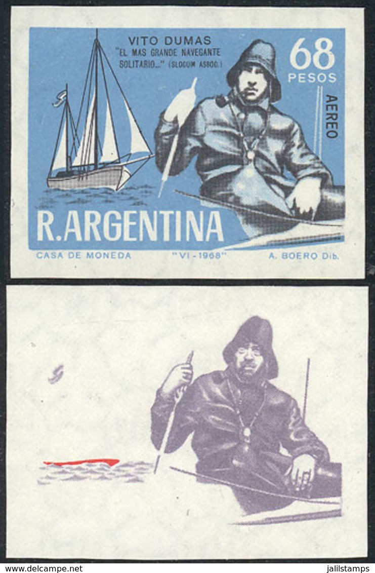 ARGENTINA: GJ.1447, 1968 Vito Dumas (single-handed Sailor), PROOFS Printed On The Paper Used For The Issue (with Gum And - Otros & Sin Clasificación