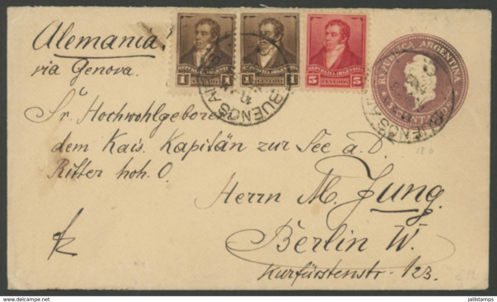 ARGENTINA: VK.11 Stationery Envelope With The Imprint In DIFFERENT COLOR (lilac Instead Of Rose) + Nice Additional Posta - Otros & Sin Clasificación