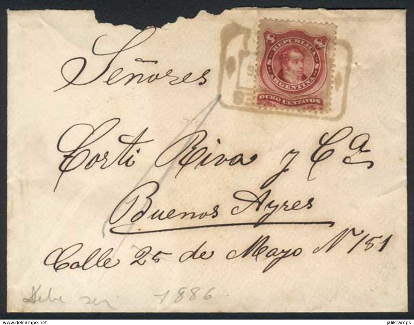 ARGENTINA: Cover Franked By GJ.54B, With A Rectangular Datestamp Possibly Of ARRECIFES (barely Legible, The Ink Was Very - Préphilatélie