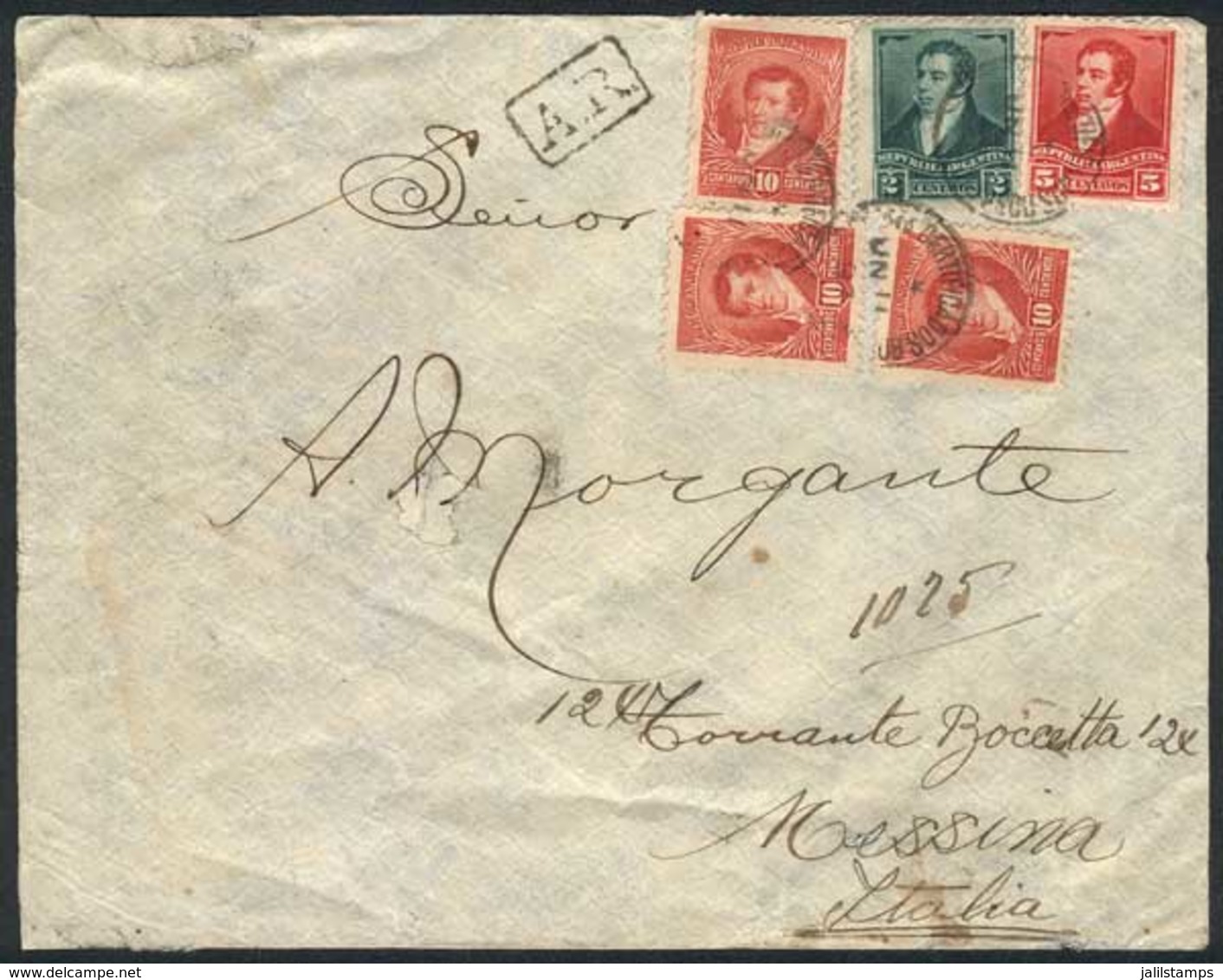 ARGENTINA: Registered Cover Franked By GJ.176 + 178 + 179 X3, Sent With AR From B.Aires To Italy On 11/JUN/1897, VF! - Prefilatelia