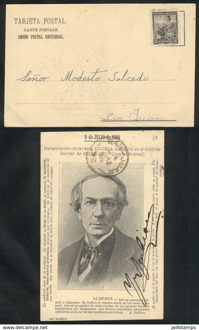 ARGENTINA: Postcard Commemorating The Inauguration Of Alberdi School In Belgrano (Buenos Aires), Franked With 2c. Libert - Prefilatelia