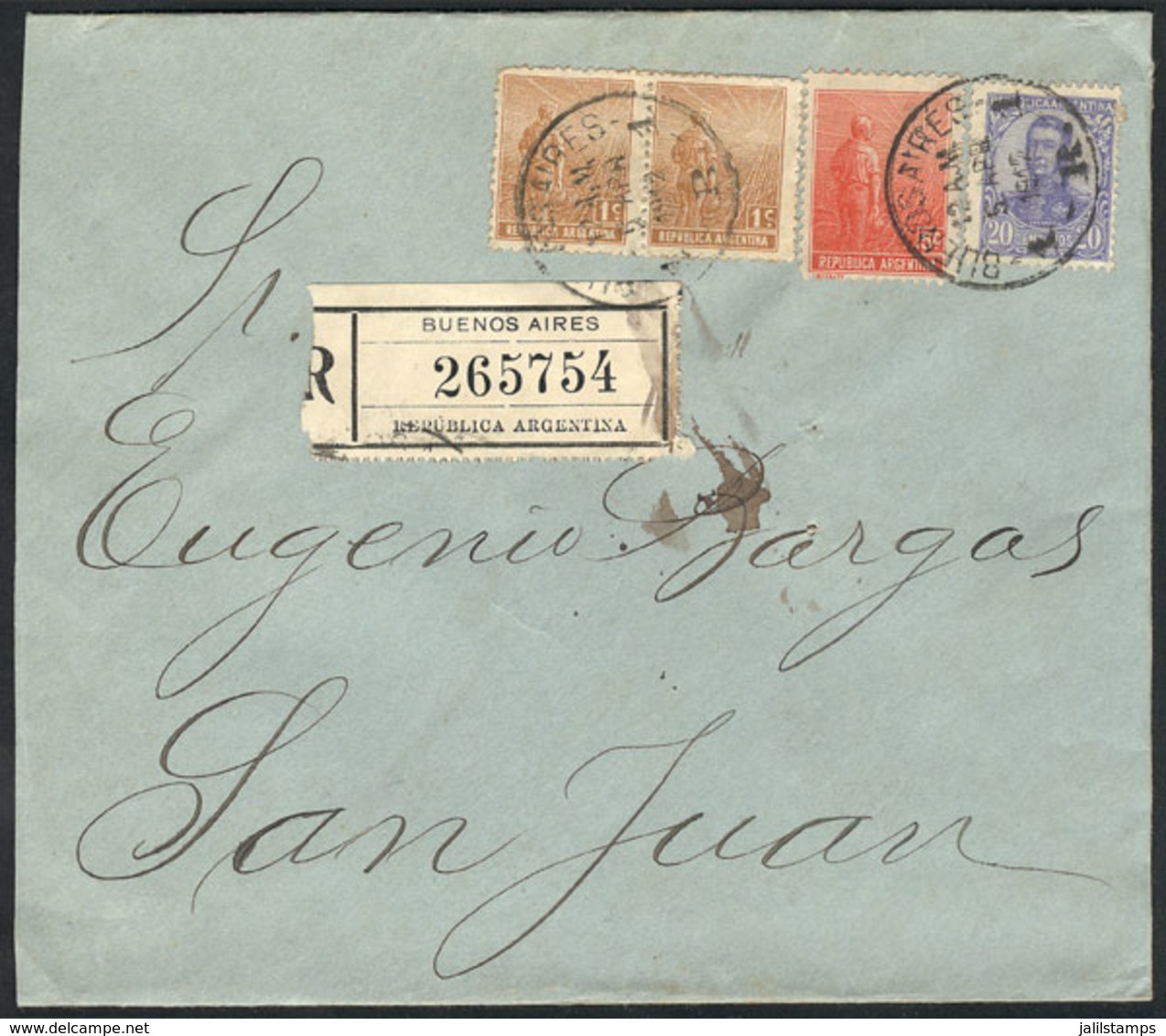 ARGENTINA: RARE COMBINATION OF 3 ISSUES: NON-PHILATELIC Cover Sent By Registered Mail From Buenos Aires To San Juan On 5 - Prefilatelia