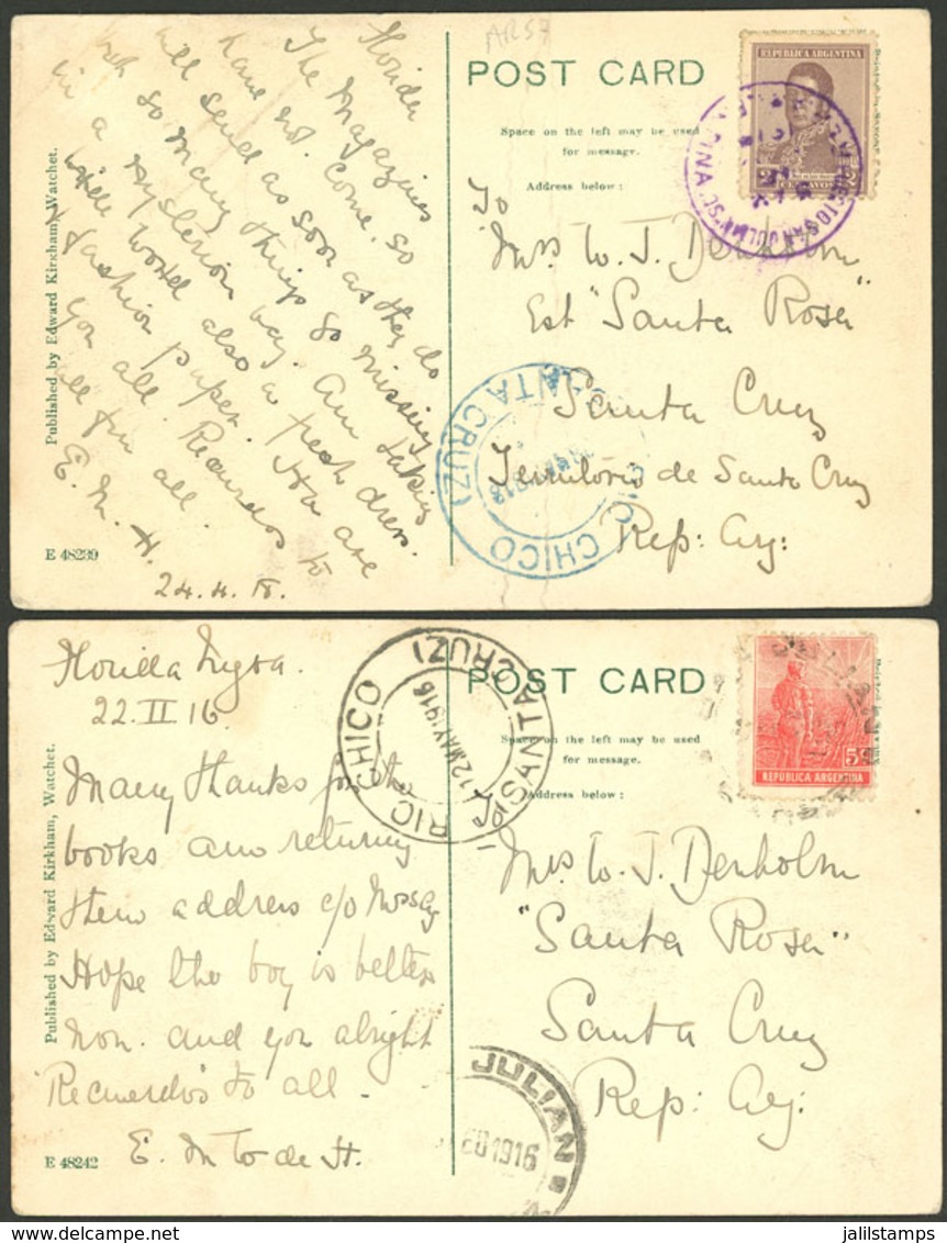 ARGENTINA: RARE CANCELS OF PATAGONIA: 2 PCs Sent From PUERTO SAN JULIAN To RIO CHICO In MAY/1916 And MAY/1918, Both Plac - Prefilatelia