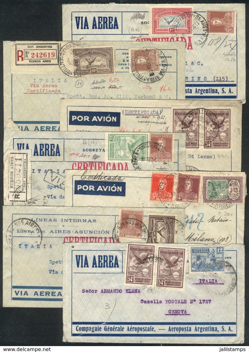 ARGENTINA: 7 Airmail Covers Sent To Italy Between 1929 And 1934, Some Registered, Varied Postages And Rates, VF Quality! - Prefilatelia