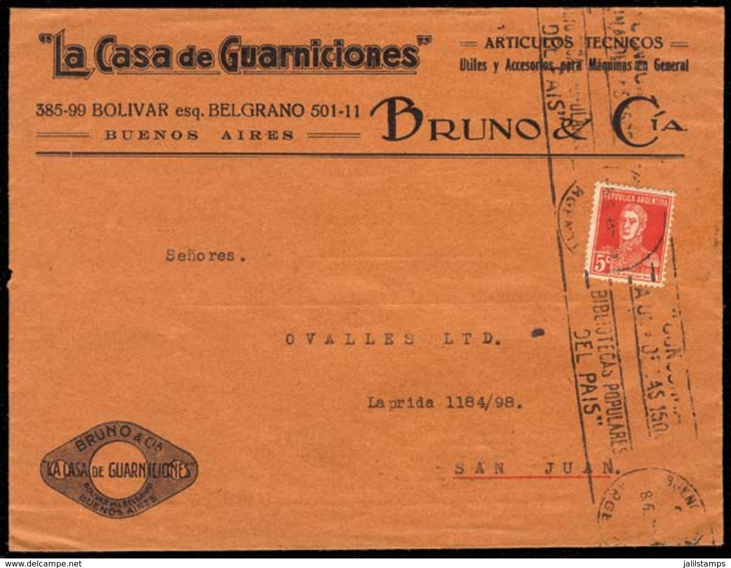 ARGENTINA: Cover With Advertisement (Cylinder Head Gaskets And Parts For Gas/petrol Cars), Franked With 5c. And Sent Fro - Prefilatelia