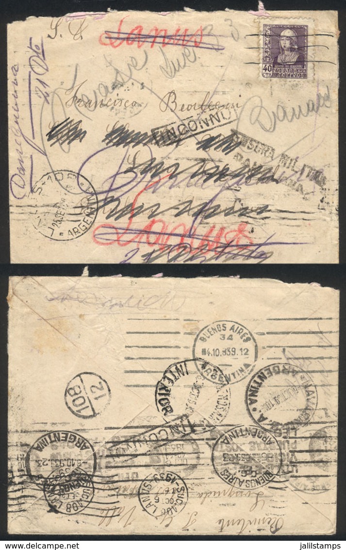 ARGENTINA: Cover Sent From Lonquida? (Spain) To Lanús In Circa JUL/1939, The Addressee Was Not Located So The Cover Was  - Prefilatelia