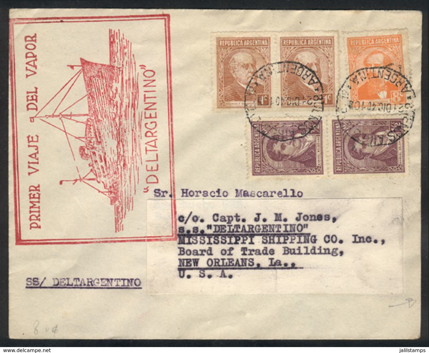 ARGENTINA: 21/DE/1940 First Flight Of Steamer Deltargentino, Cover With Special Handstamp, Very Nice! - Prefilatelia