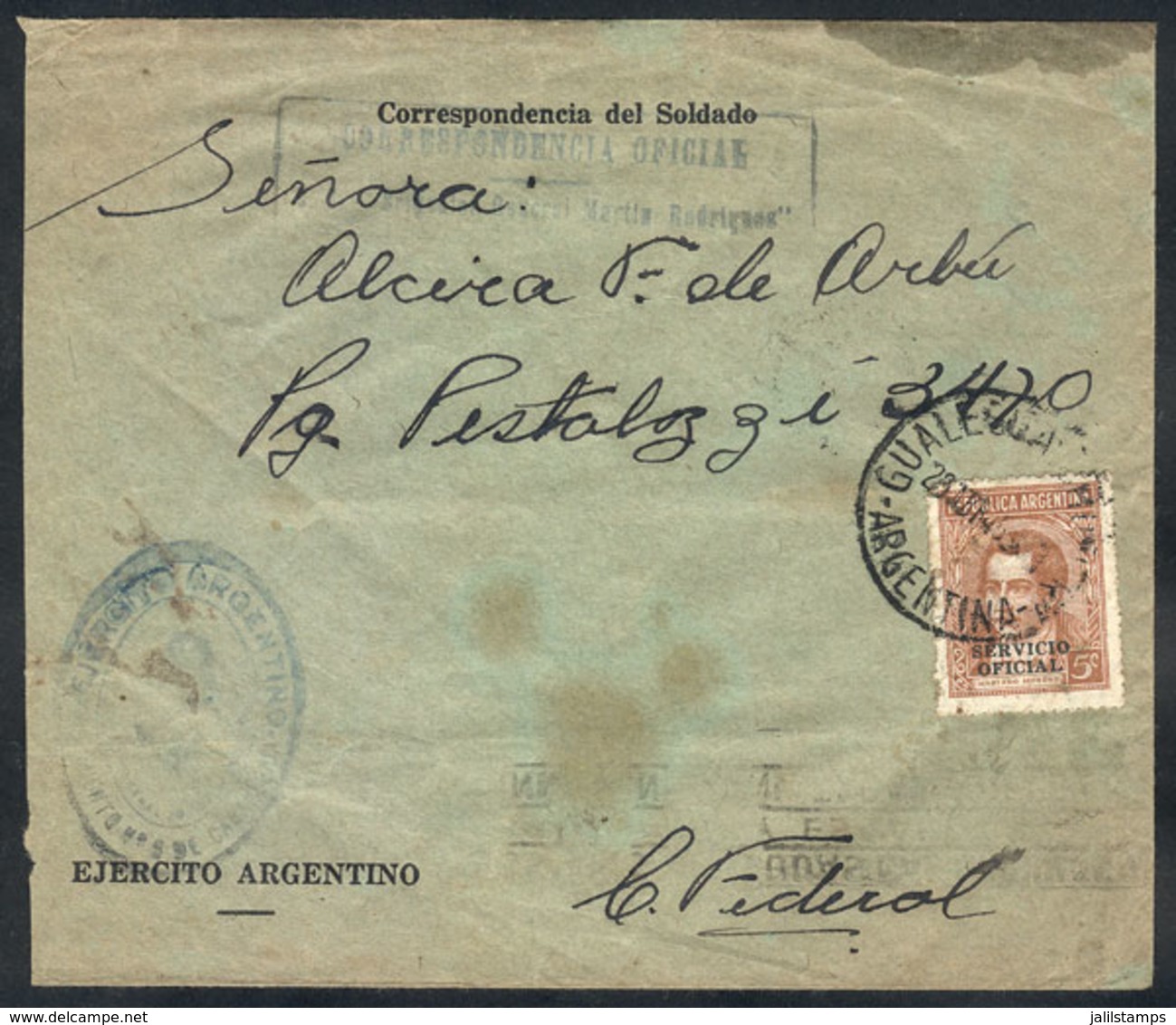 ARGENTINA: SOLDIERS MAIL Envelope Of The Argentine Army, Sent From Gualeguaychú To Buenos Aires On 23/AP/1945 With Offic - Prefilatelia