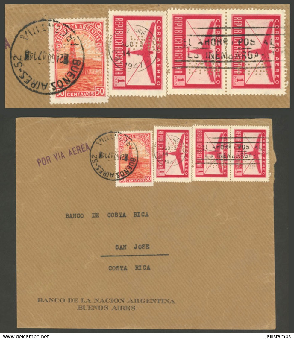 ARGENTINA: PERFINS Franking An Envelope Of Banco De La Nación Argentina, Sent To COSTA RICA On 2/AU/1947, Very Nice! - Prefilatelia