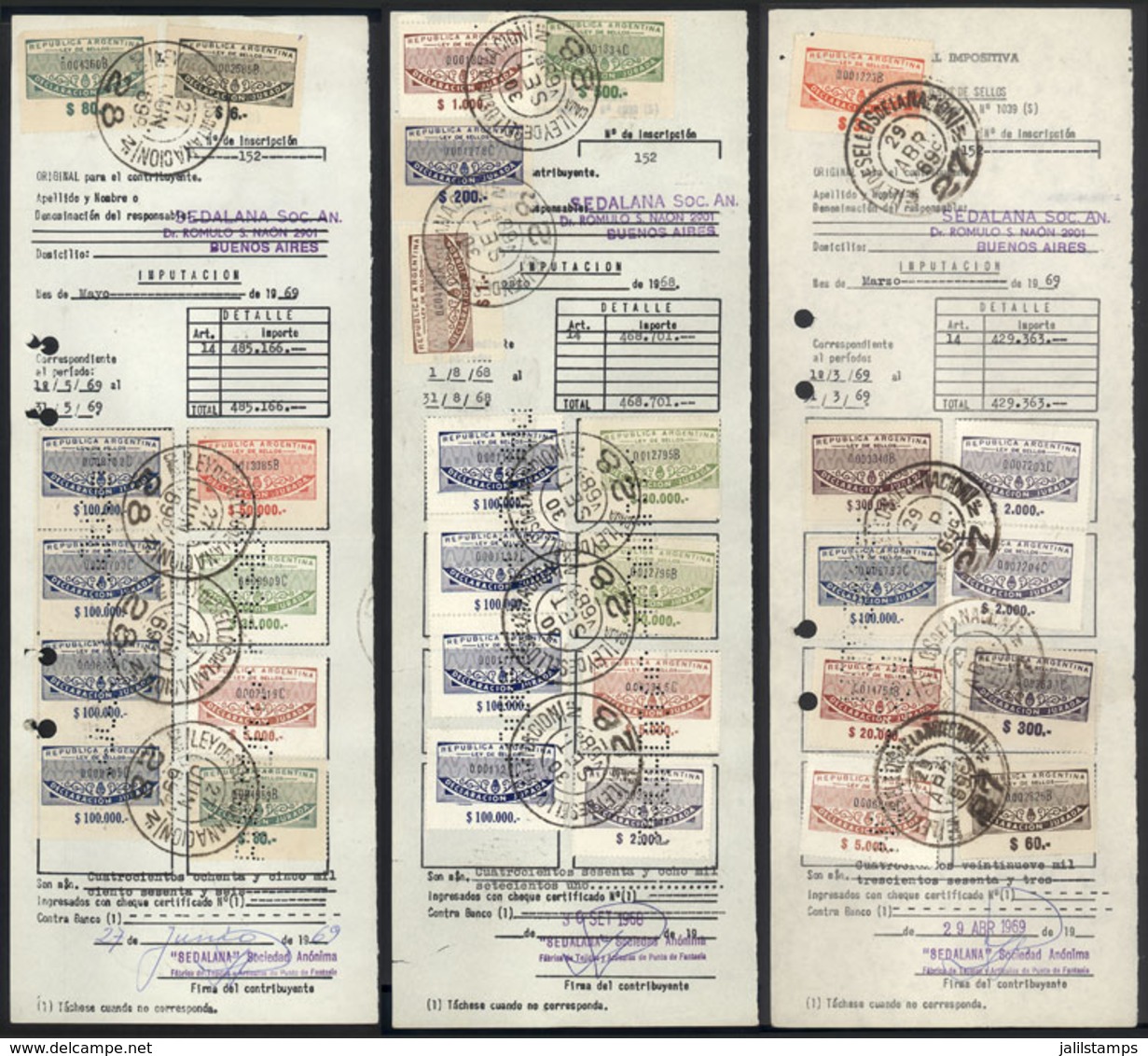 ARGENTINA: National Taxes, DECLARACIÓN JURADA (Sworn Declaration): 375 Rare Revenue Stamps In Varied Colors (MANY DIFFER - Otros & Sin Clasificación