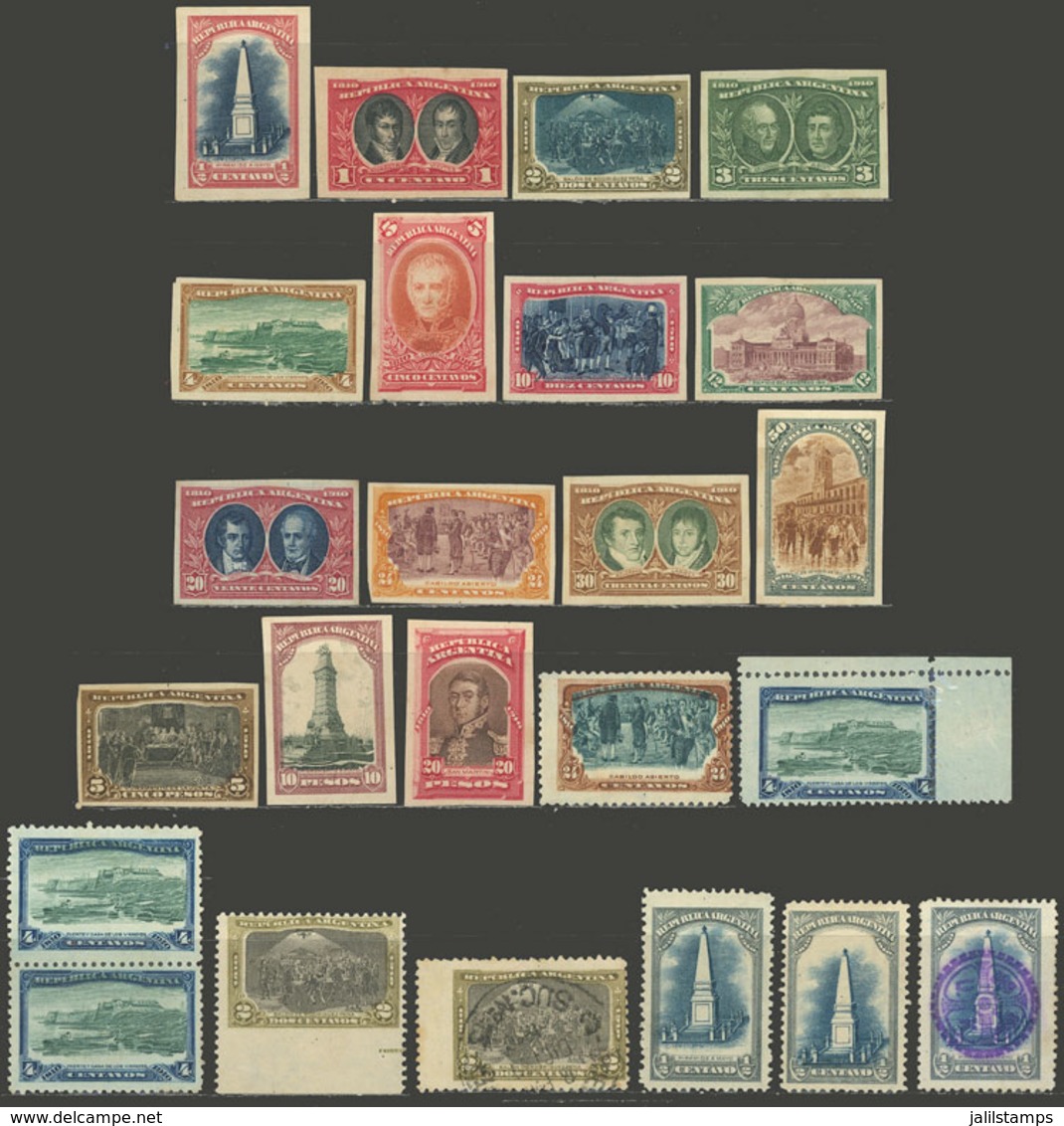 ARGENTINA: Centenary Of Revolution: Attractive Lot Of Trial Color Proofs And Used Or Mint Stamps (they Can Be Without Gu - Other & Unclassified