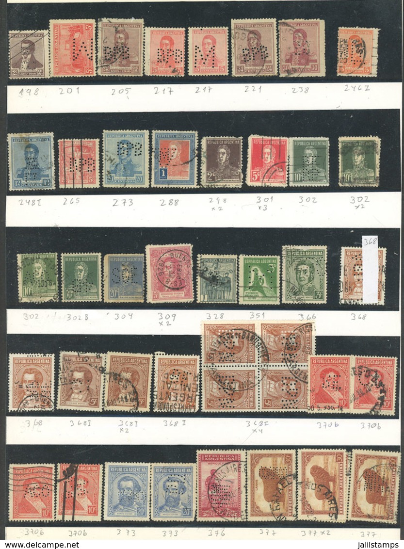 ARGENTINA: PERFINS: Lot Of Stamps With Commercial Perfins, Mounted On 4 Pages, There Are Some Very Scarce Examples, Good - Otros & Sin Clasificación