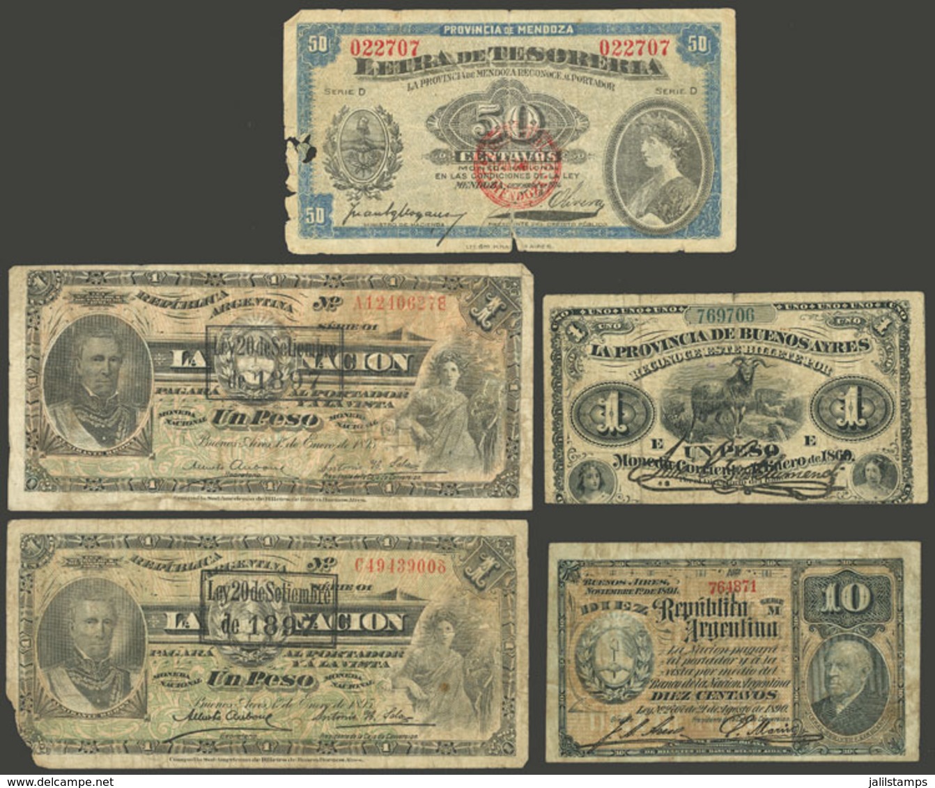 ARGENTINA: 5 Old Banknotes, Some With Defects, Very Interesting, Low Start! - Manuscritos