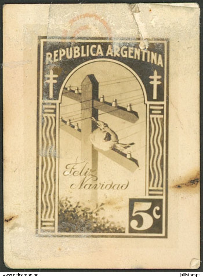 ARGENTINA: Photographic Proof Of An Unadopted Design For A 5c. Christmas Cinderella To Collect Funds For Postal Staff, I - Erinofilia